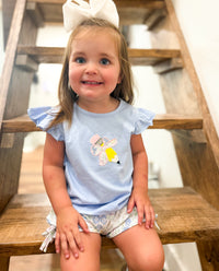Girls Appliqué 2-Tops School Floral Bloomer Shorts Set