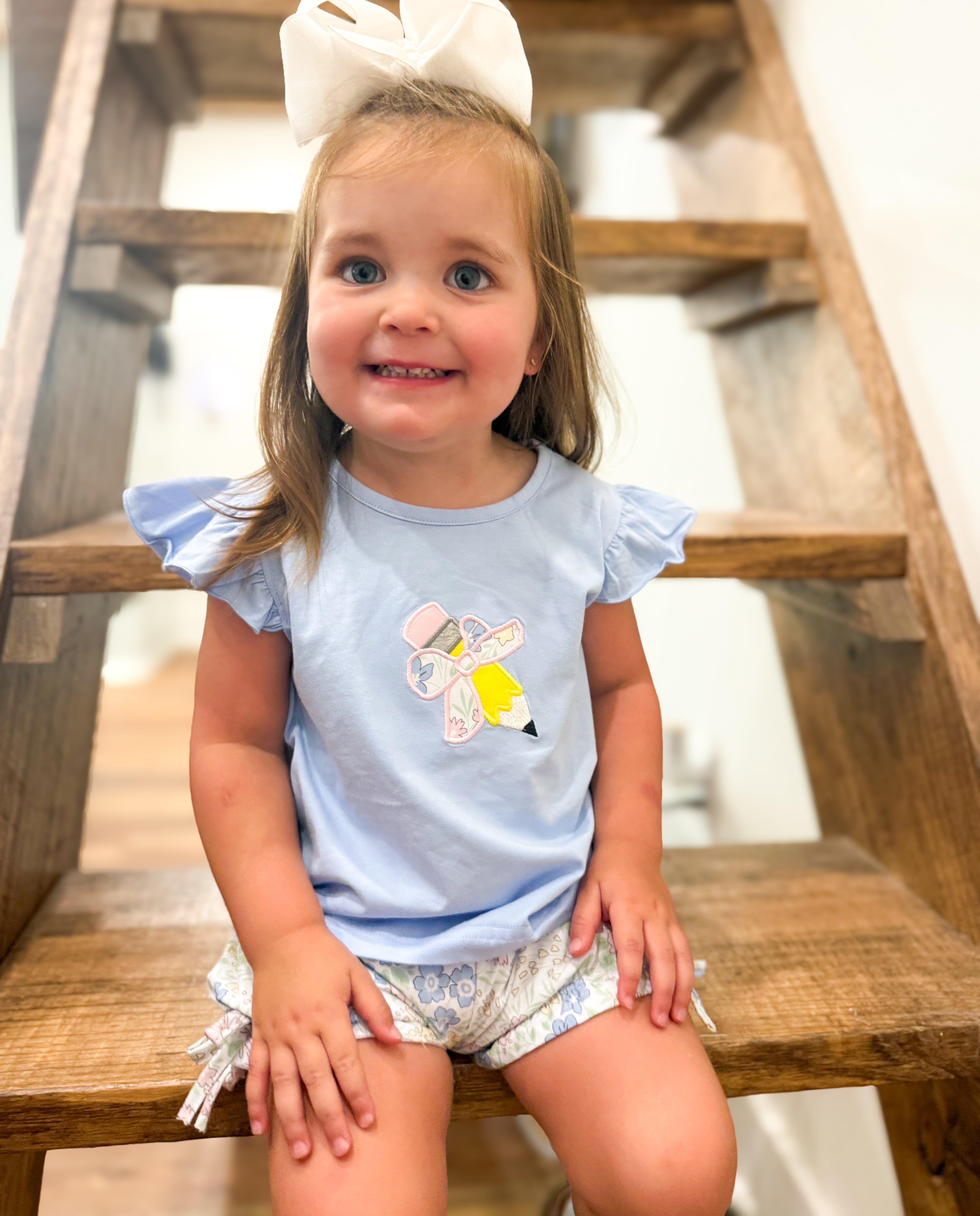 Girls Appliqué 2-Tops School Floral Bloomer Shorts Set