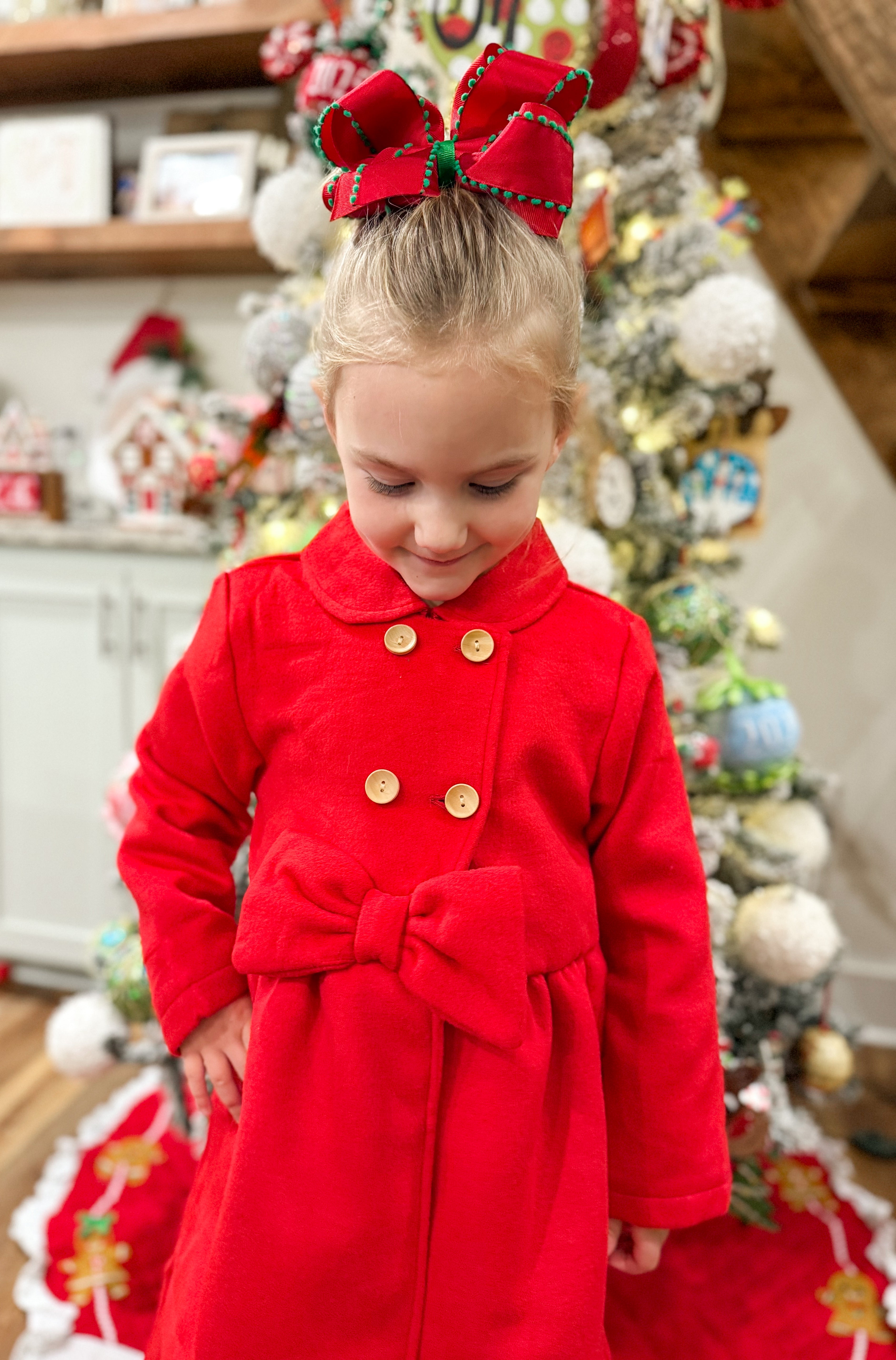 Girls Classic Red Peacoat