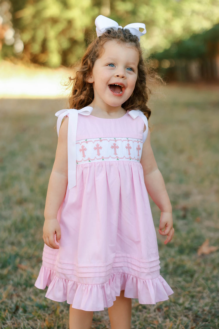 Girls Cross Smocked Dress