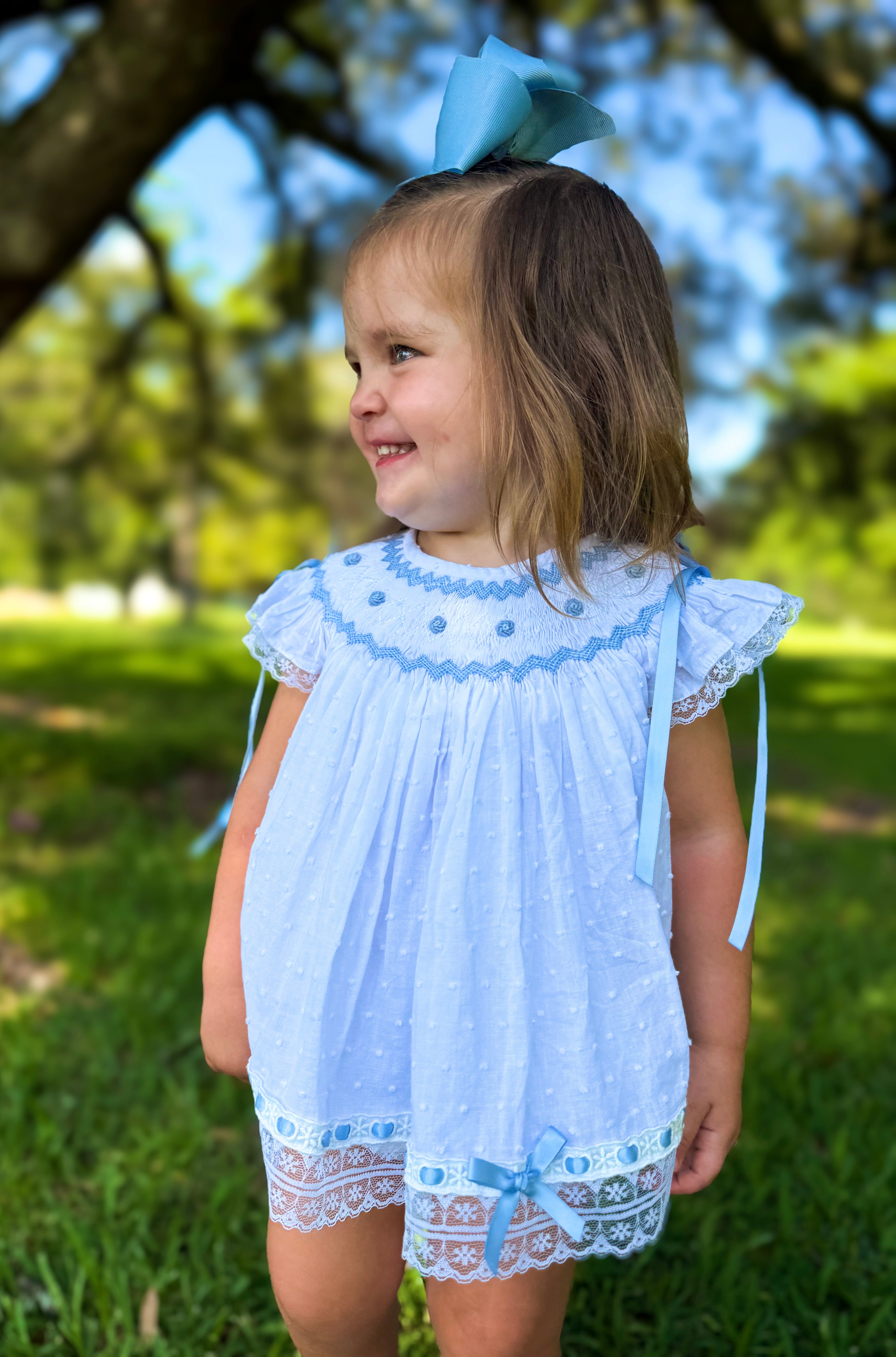 Timeless Traditions White Swiss Dot Collection BLUE Bloomer Set