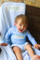 Boys Smocked “SEASIDE” Striped Terry Towel