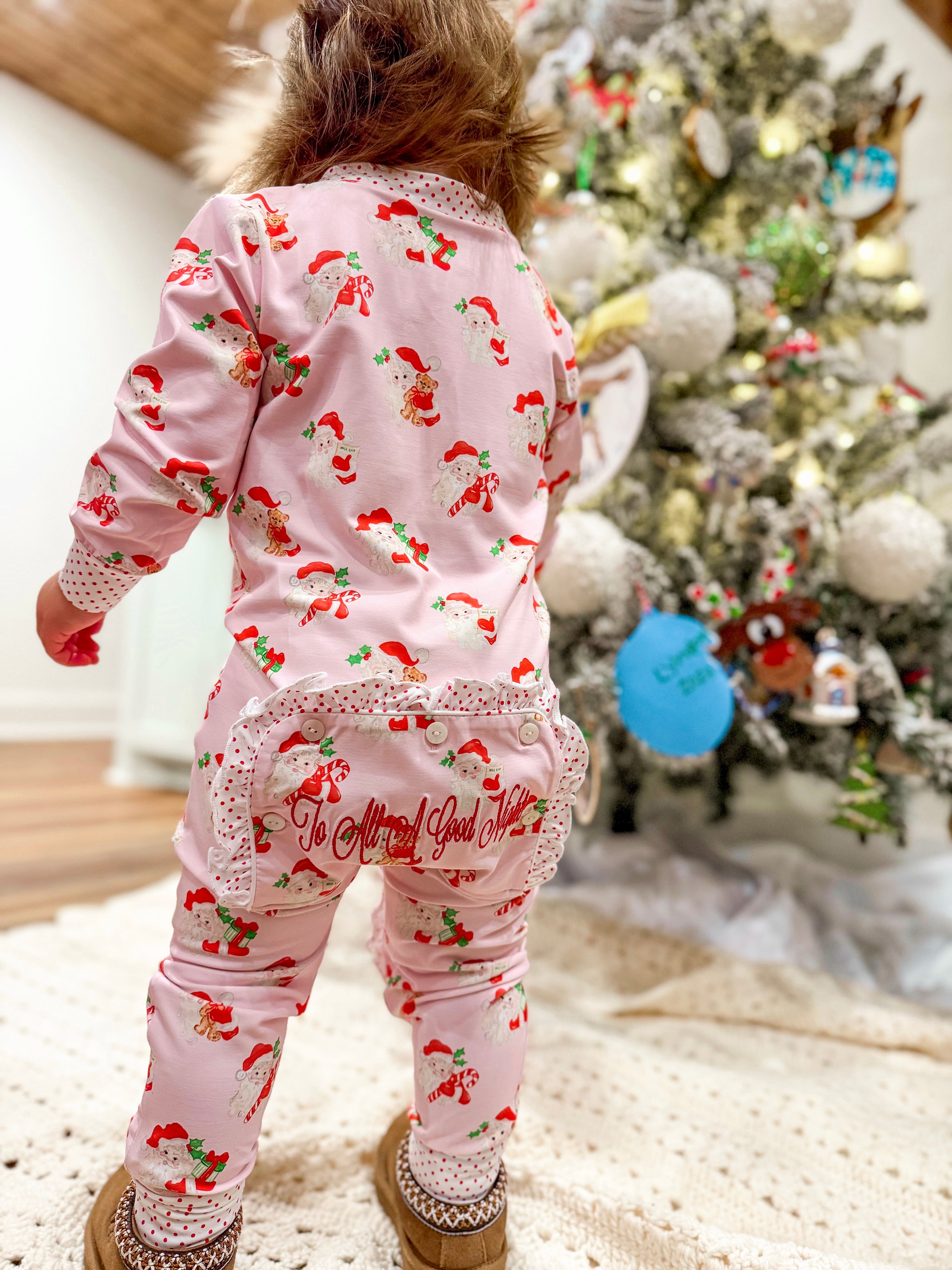 Girls Watercolor Santa Knit Embroidered Lounge (TO ALL A GOOD NIGHT EMBROIDERED)