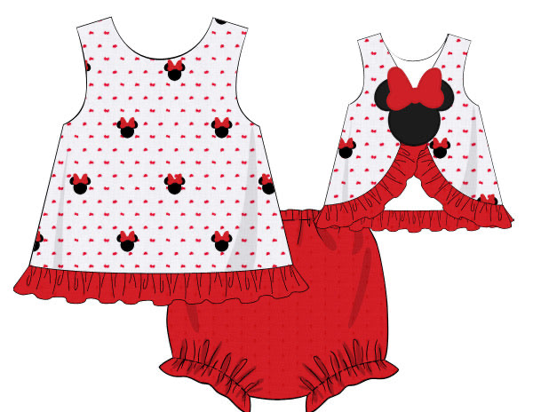Girls Embroidered Mouse Bloomer Set