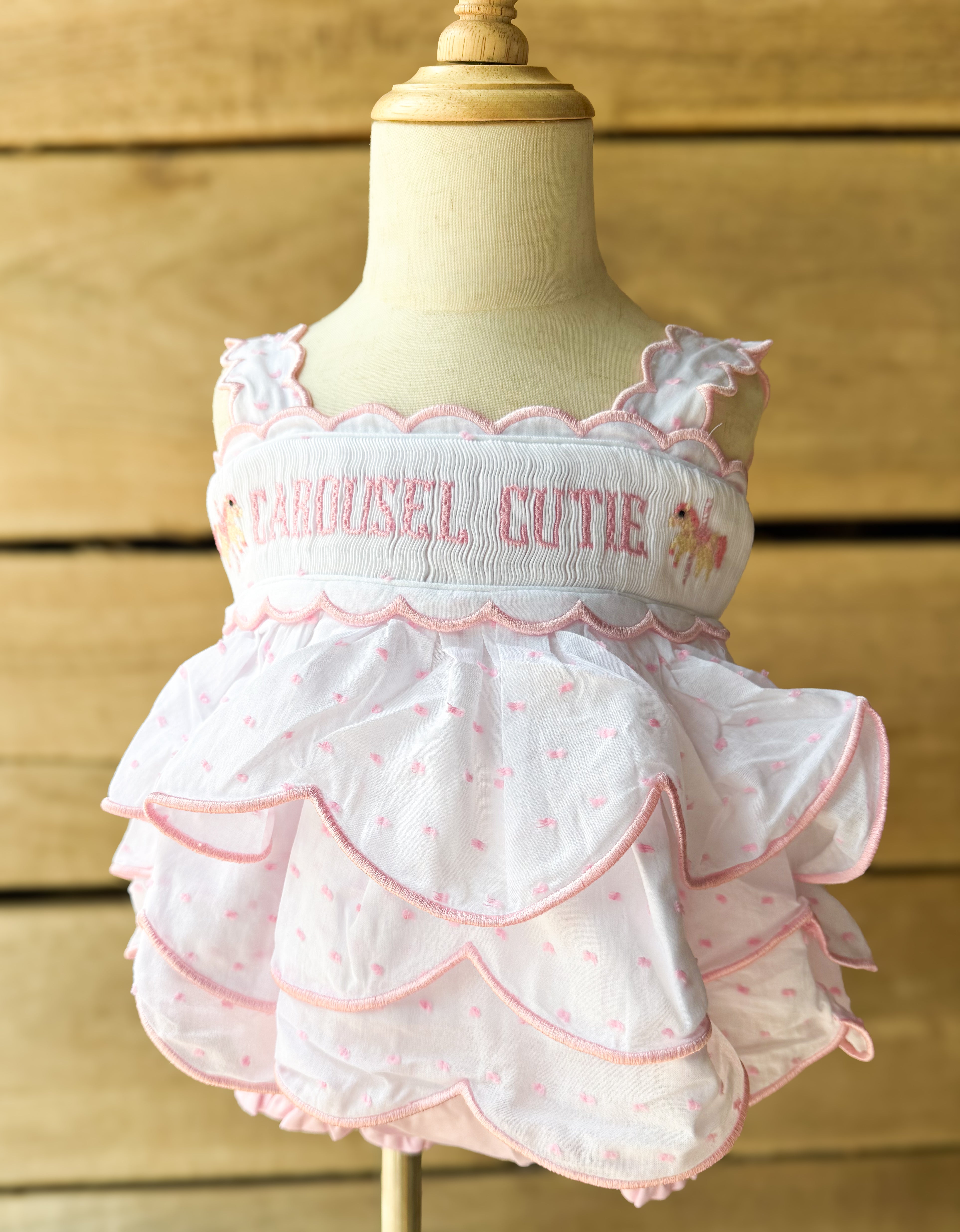 Girls “Carousel Cutie” Smocked Around the Carousel Bloomer Set