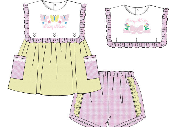 PRE ORDER Girls Interchangeable Bib Seersucker Short Set | ETA to LBS: LATE March