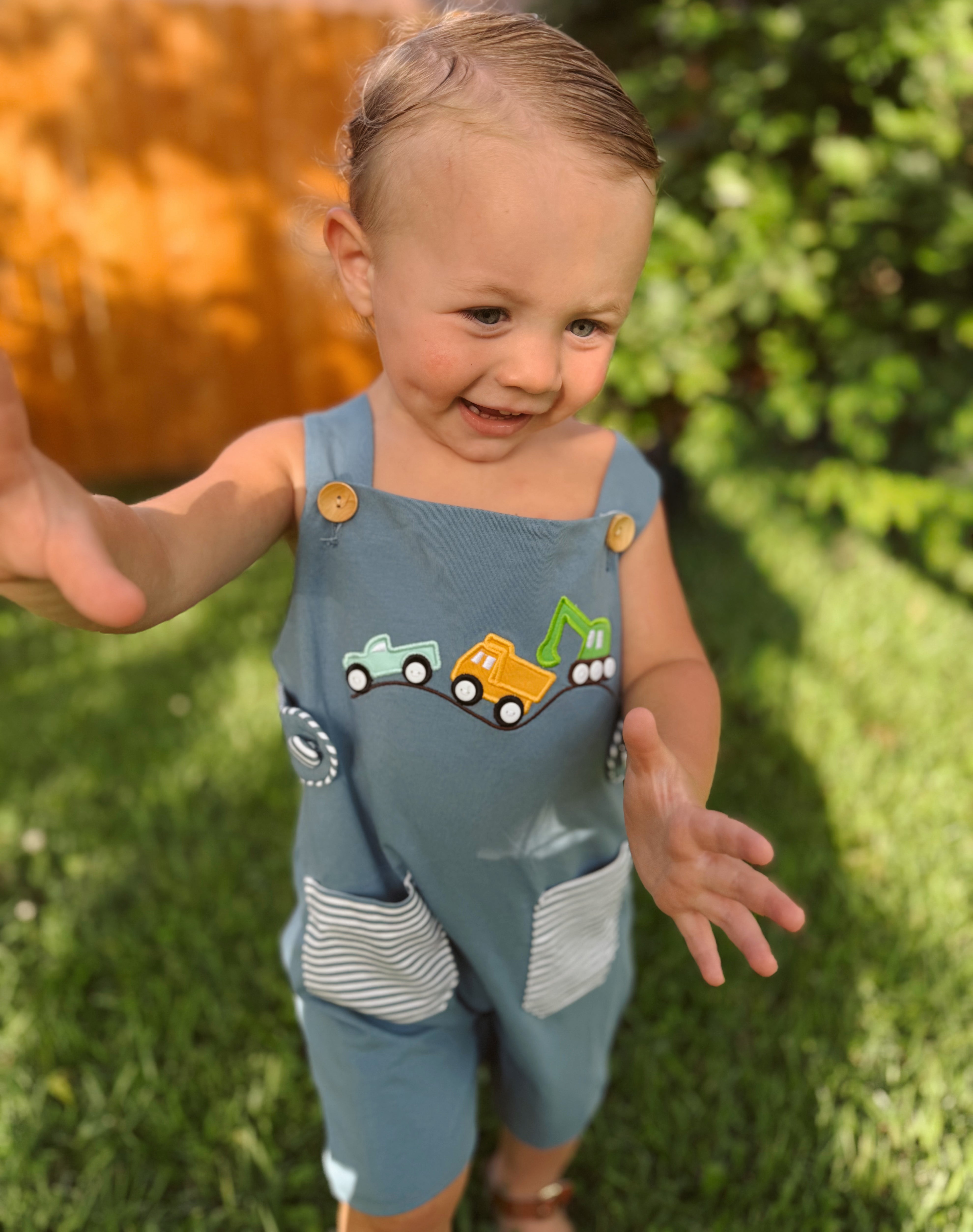 Boys Appliqué Truckin’ Alone Long Short Romper