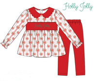 PRE ORDER Girls Smocked Holly Jolly Christmas Legging Set | ETA to LBS: OCTOBER