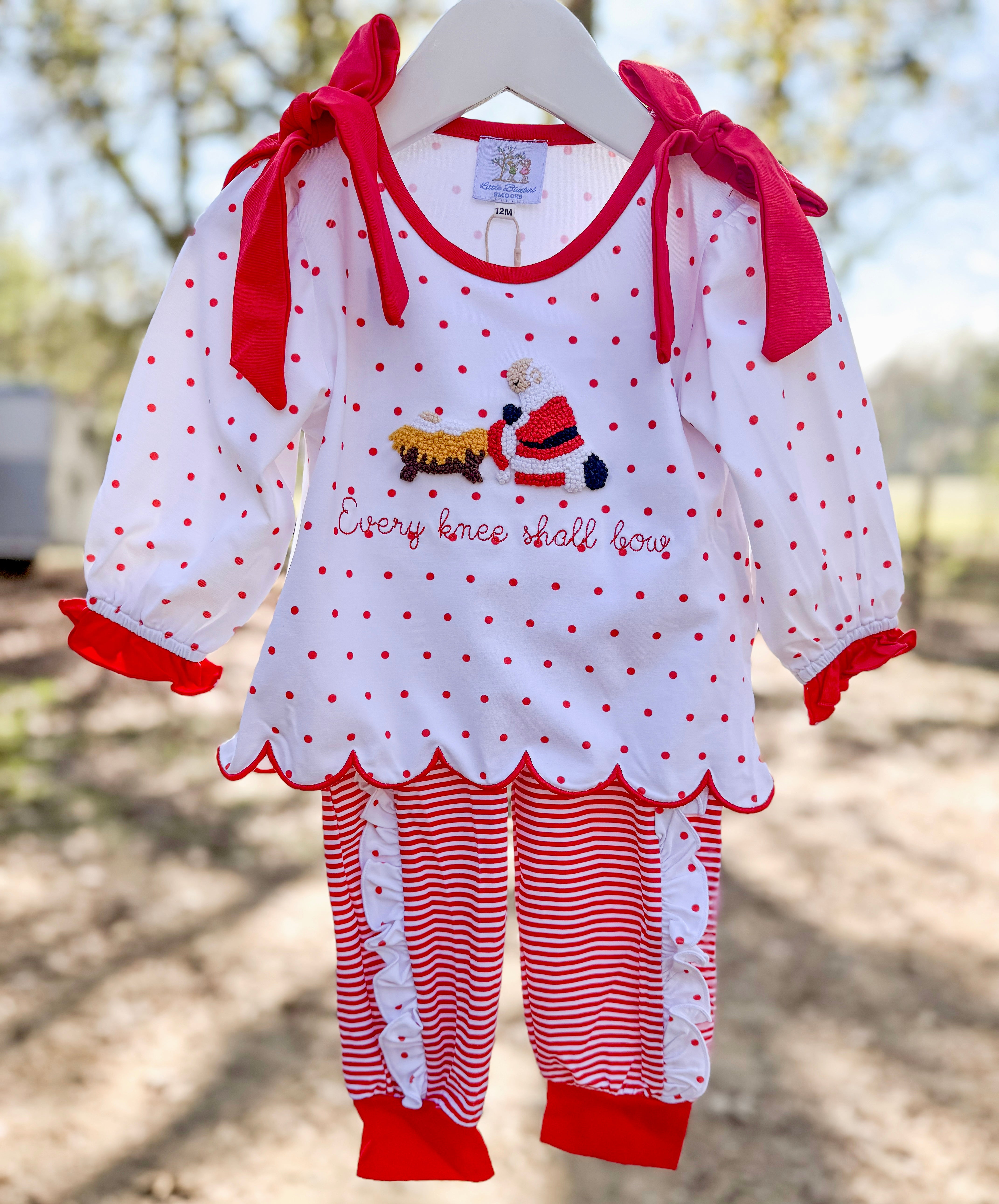 Girls Knit Every Knee Shall Bow Jogger French Knot Set