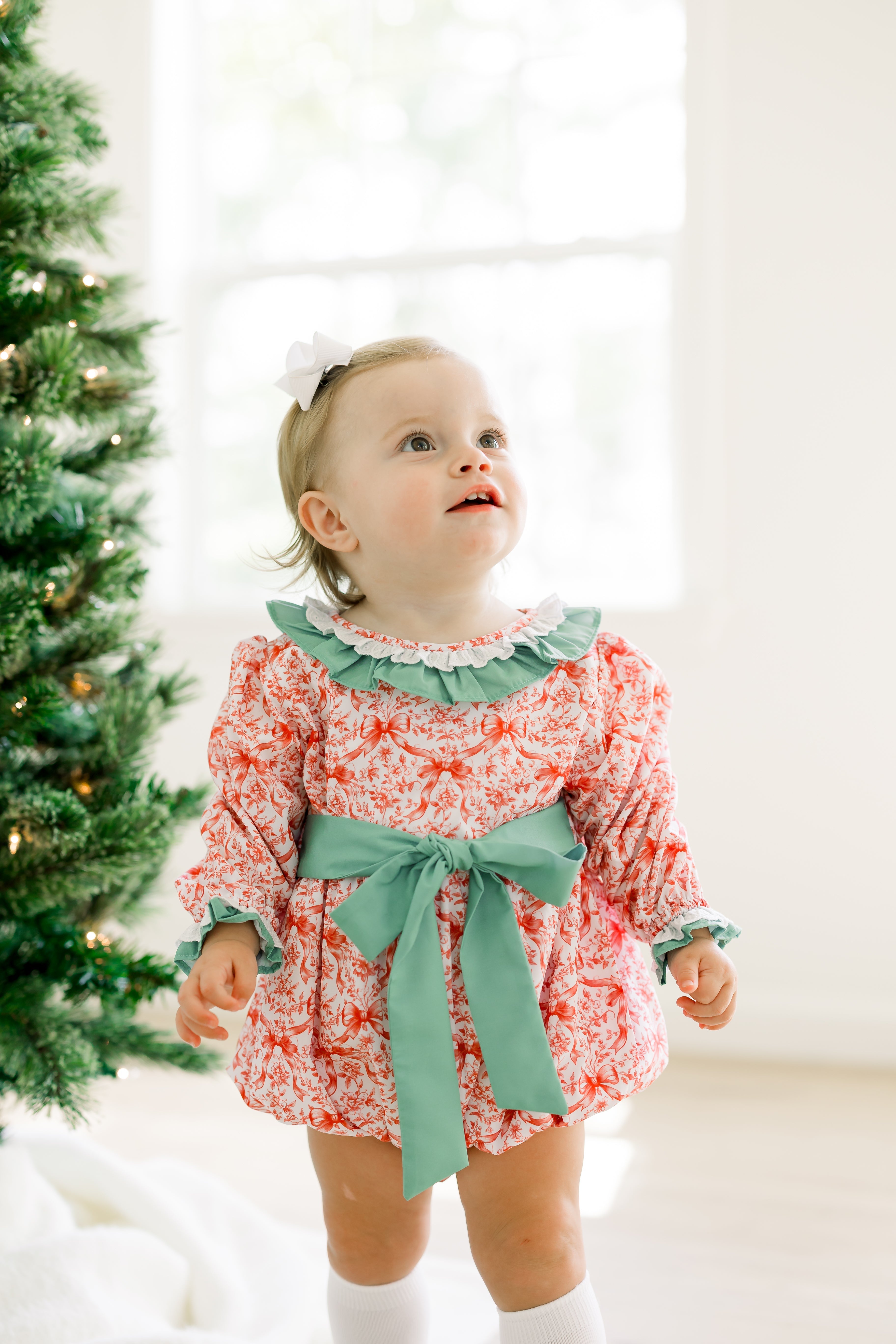 PRE ORDER Girls Red Christmas Bow Toile Bubble | ETA to LBS: OCTOBER