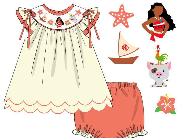 Girls Smocked How Far I’ll Go Bloomer Set