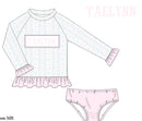 PRE ORDER Girls Name Smock Blooming Bows 2 Piece Rash-Guard Swimsuit UPF 50+ | ETA to LBS: March