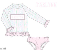 PRE ORDER Girls Name Smock Blooming Bows 2 Piece Rash-Guard Swimsuit UPF 50+ | ETA to LBS: March