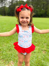 Girls Red, White, and Bows One-Piece Swimsuit