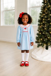 PRE ORDER Girls Smocked Blue Christmas Bloomer Set & Dress| ETA to LBS: OCTOBER
