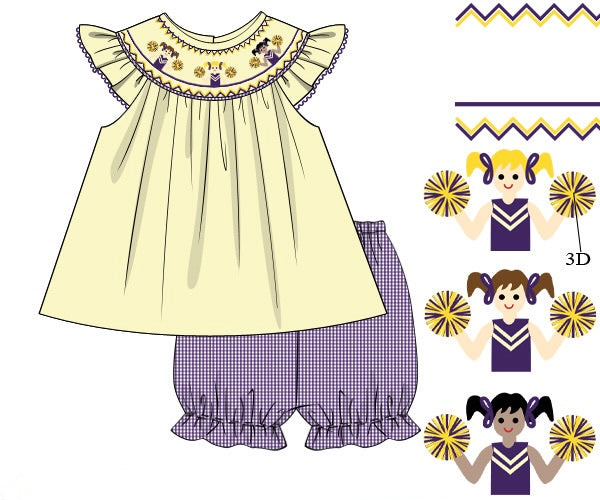 Girls Smocked Cheerleaders Bubble Bloomer Set