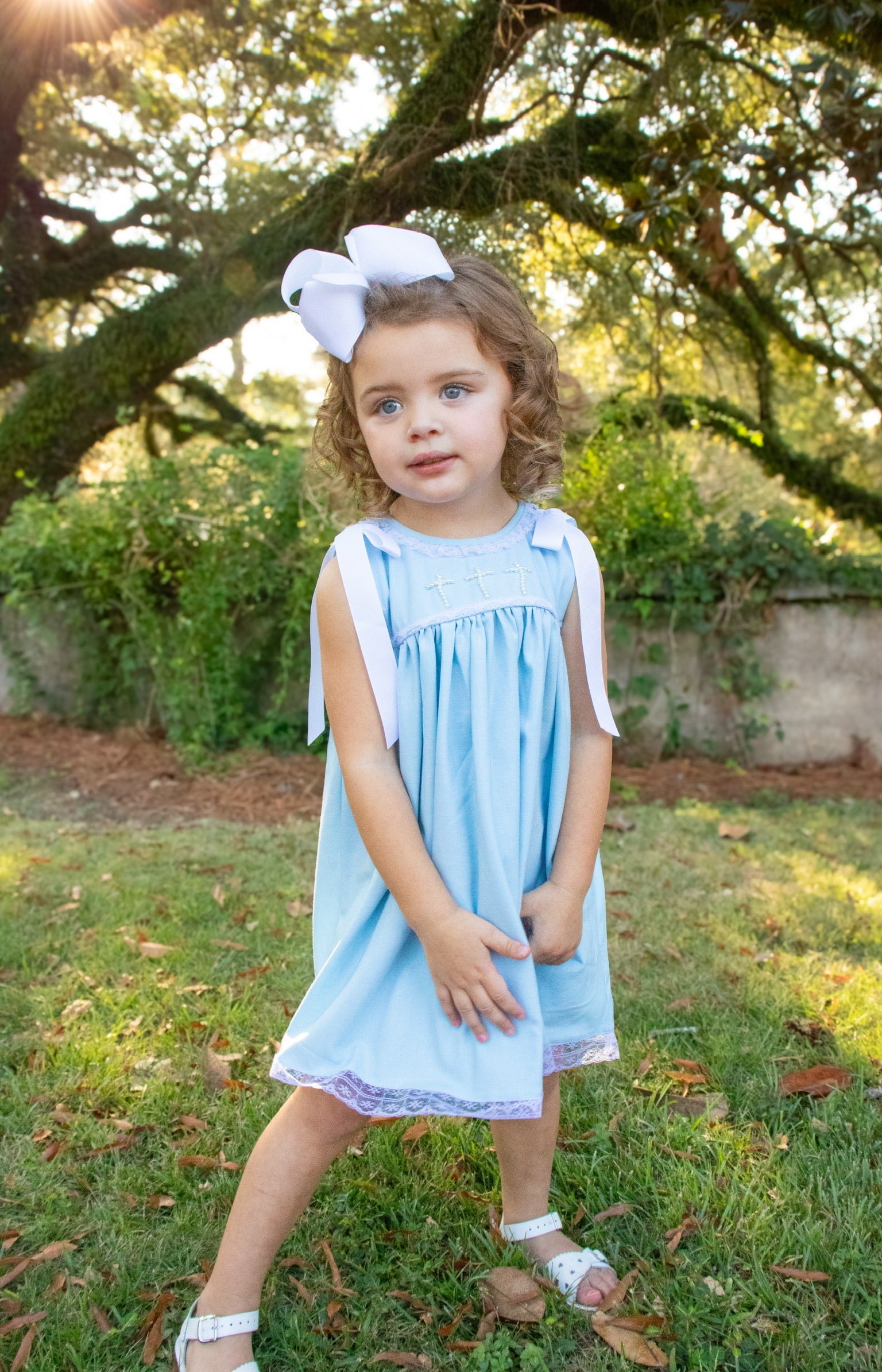 PRE ORDER Girls Linen Pearl Cross Dress | ETA to LBS: LATE FEBRUARY