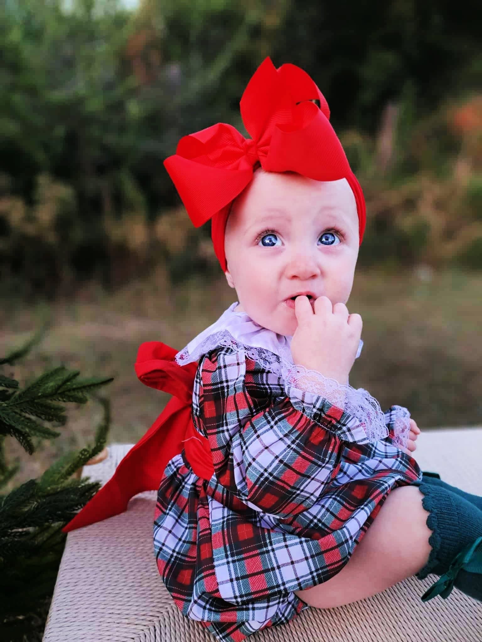 Girls Tartan Plaid Smocked Bubble