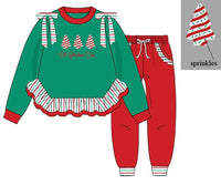 PRE ORDER Girls French Knot & Beaded Oh Christmas Tree Jogger Set | ETA to LBS: OCTOBER