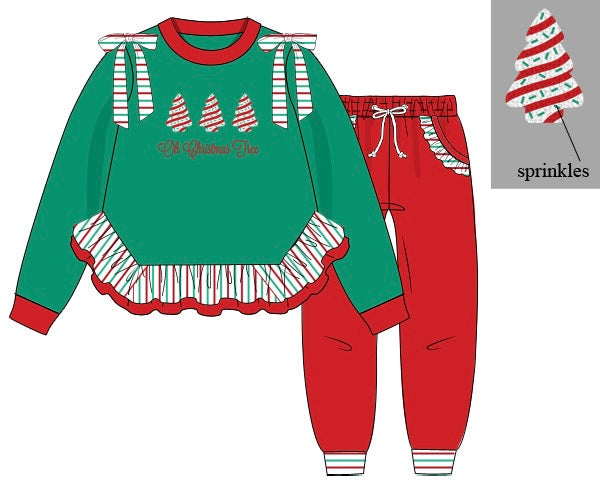 PRE ORDER Girls French Knot & Beaded Oh Christmas Tree Jogger Set | ETA to LBS: OCTOBER