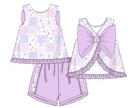 PRE ORDER Girls Purple Petal Patchwork Short Set | ETA to LBS: LATE March