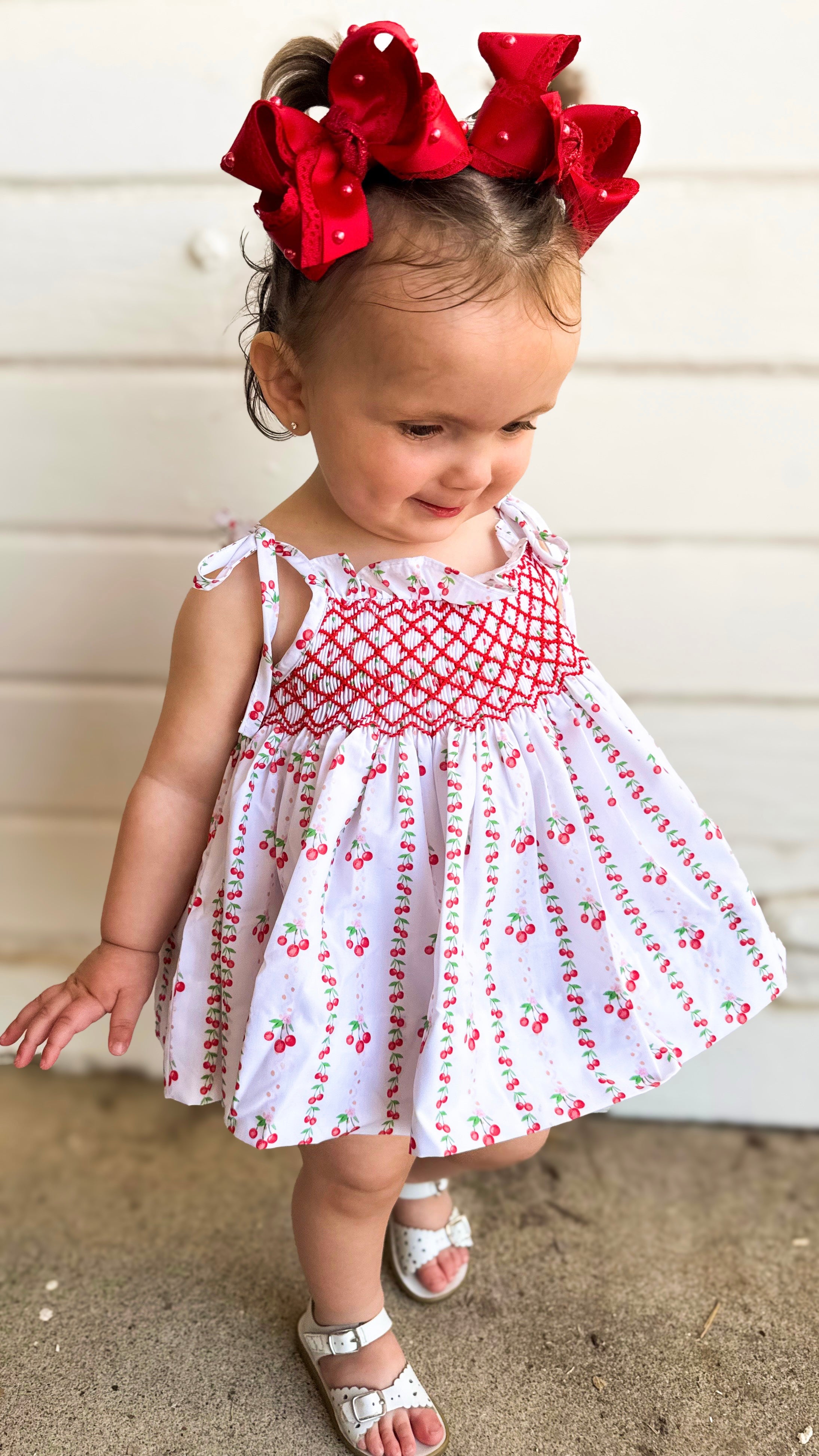 Girls Cherry Pop Smocked Bloomer Set