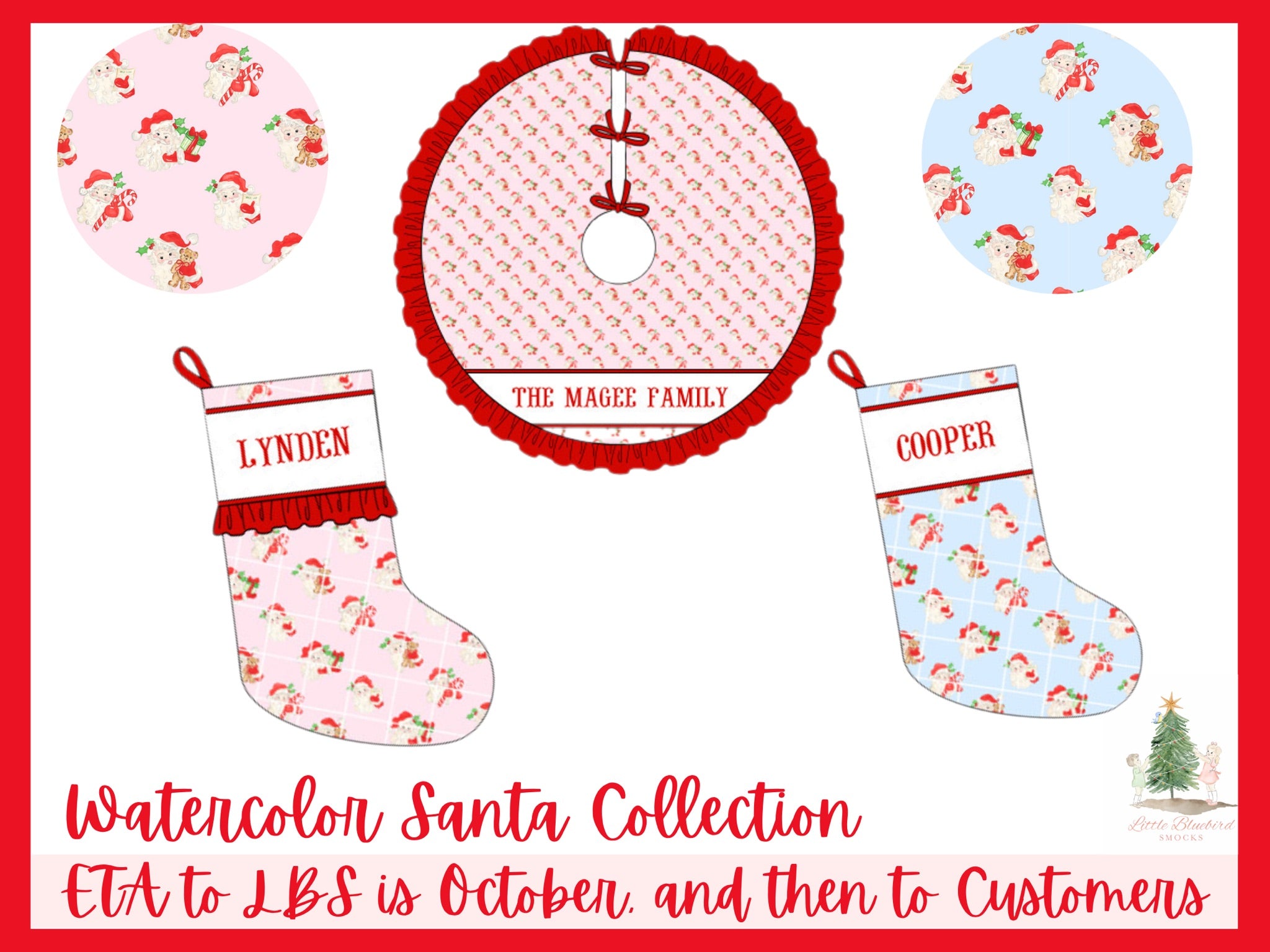 PRE ORDER Watercolor Quilted Santa Tree Skirt | ETA to LBS: October