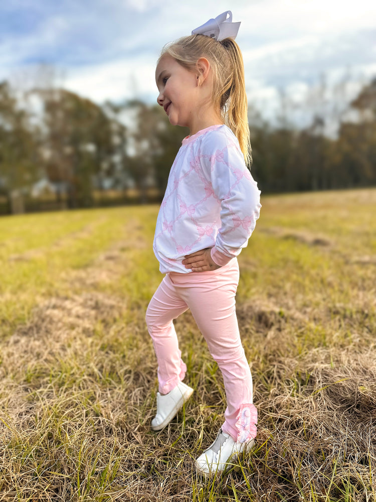 Girls Pink Bow Pullover Set