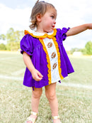 Purple & Gold Pearl Hand Embroidered Footballs Bloomer Set