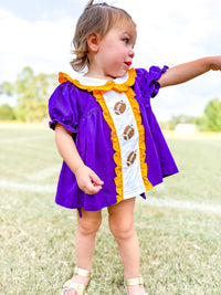 Purple & Gold Pearl Hand Embroidered Footballs Bloomer Set