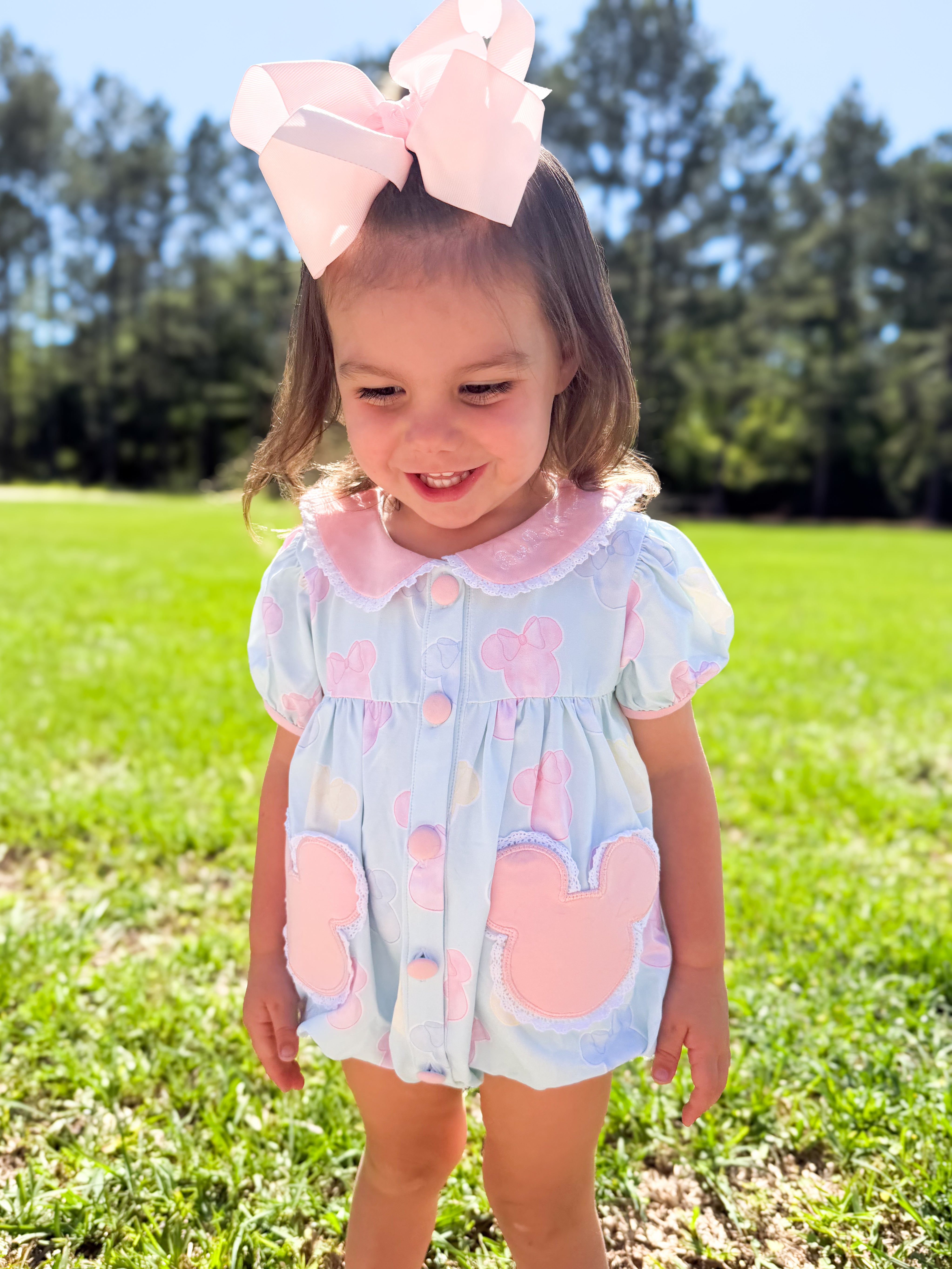 Girls Embroidered Preppy Mouse Bubble