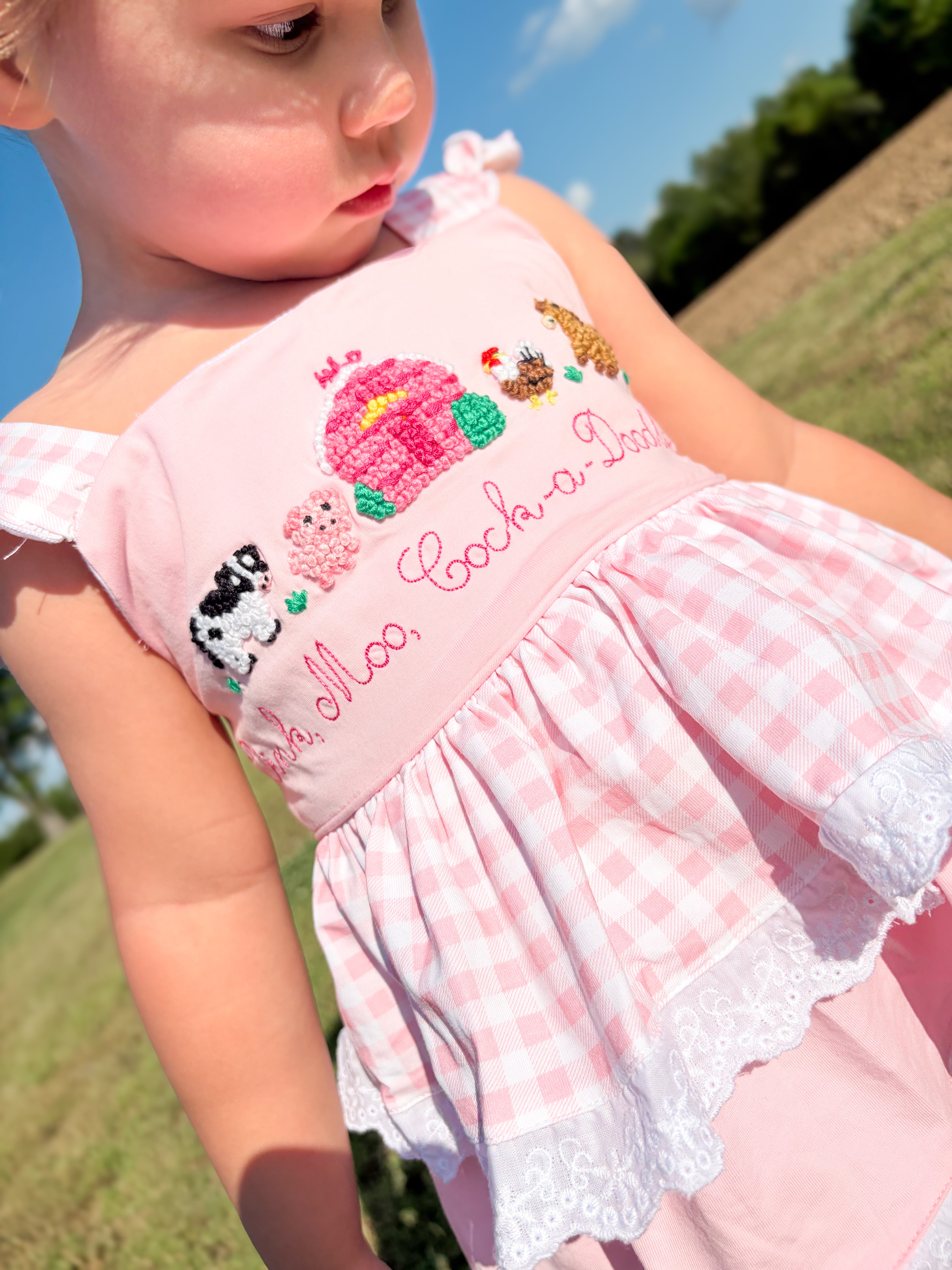 Girls French Knot Oink, Moo, Cock-a-Doodle Doo Bloomer Set