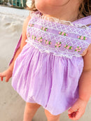 Girls Purple Swiss Dot Heirloom Smocked Bubble