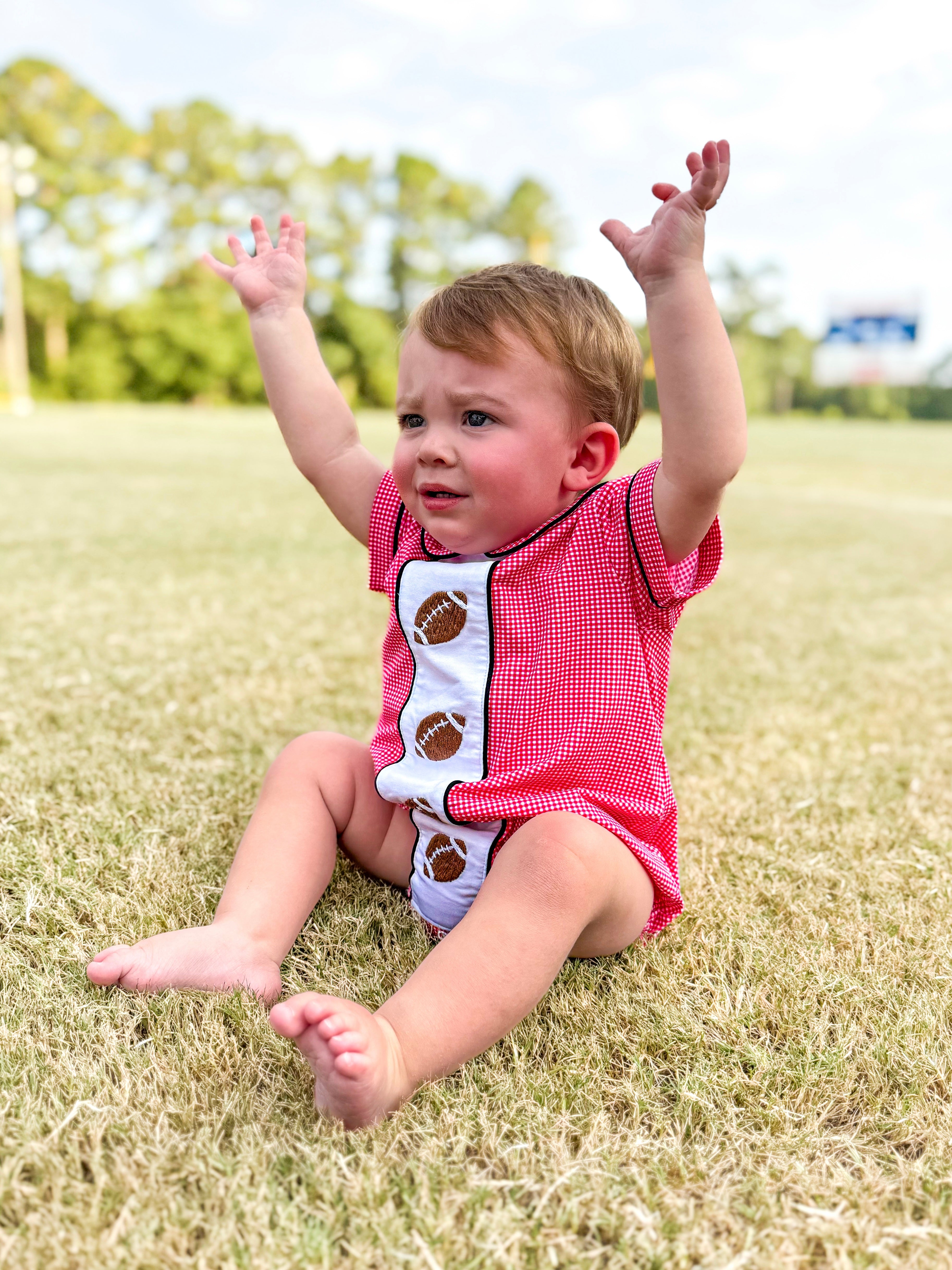 Boys Red & Black Hand Embroidered Football Bubble