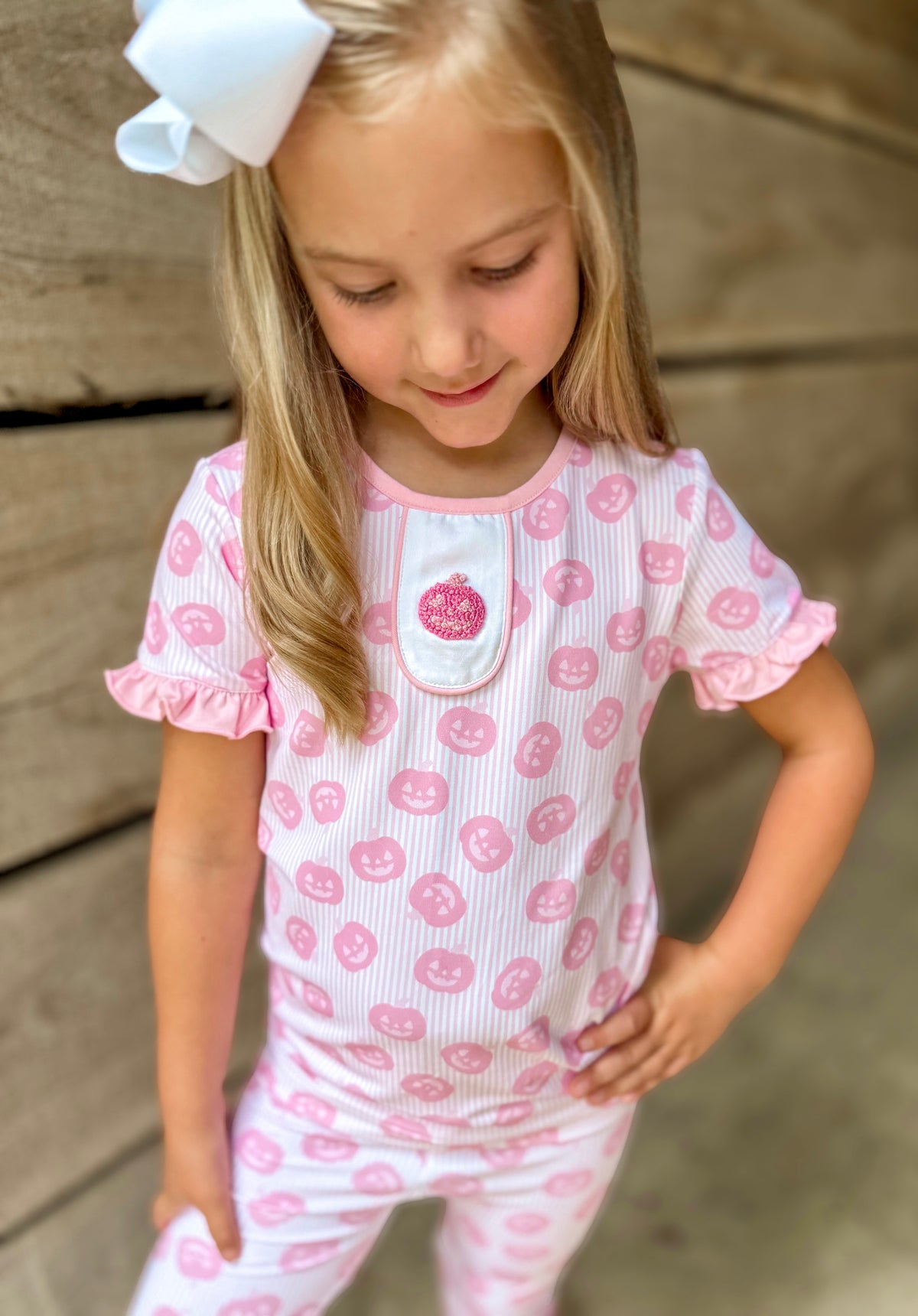 Girls French Knot Pumpkin Knit 2-Piece Lounge Set