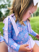 Girls Blooming Blues Long Sleeve Rashguard Swimsuit- UPF 50+