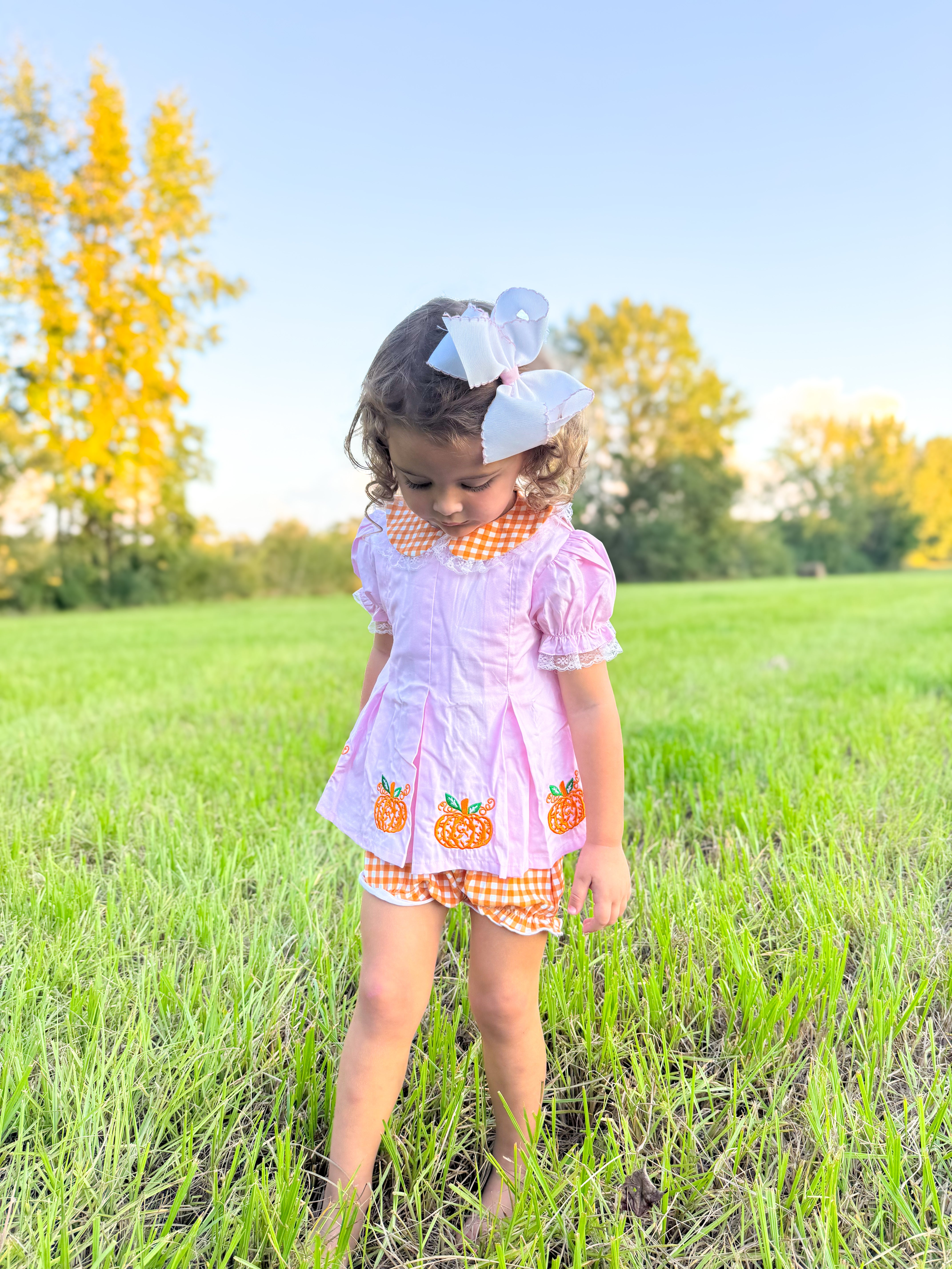 Girls Embroidered Curly Pumpkins Bloomer Set