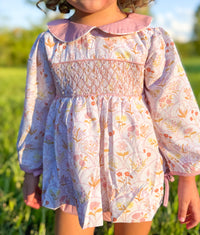 Girls Antique Floral Smocked Bloomer Set