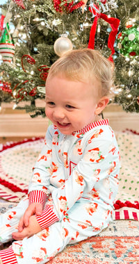 Boys Watercolor Santas Knit Lounge Zippy (TO ALL A GOOD NIGHT EMBROIDERED)