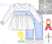 PRE ORDER Girls Smocked & Beaded Snowflake Fairytale Ruffle Pant Set | ETA to LBS: DECEMBER