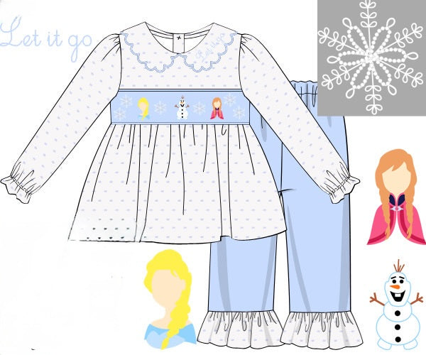 PRE ORDER Girls Smocked & Beaded Snowflake Fairytale Ruffle Pant Set | ETA to LBS: DECEMBER