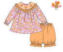 Girls Floral Smocked Turkeys Bloomer Set