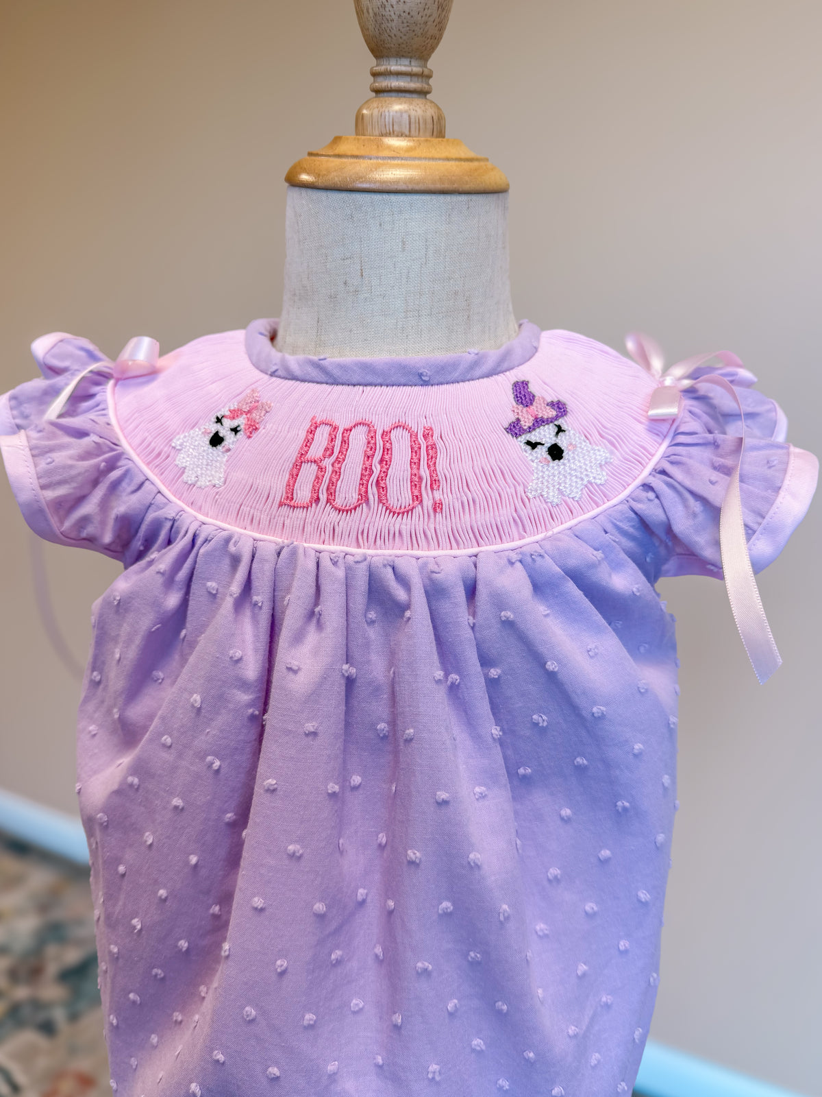 Girls “BOO” Smocked Friendly Ghosts Bloomer Set