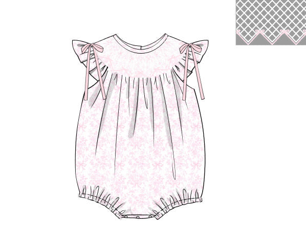PRE ORDER Girls Toile Garden Bows Smock Bubble | ETA to LBS: March