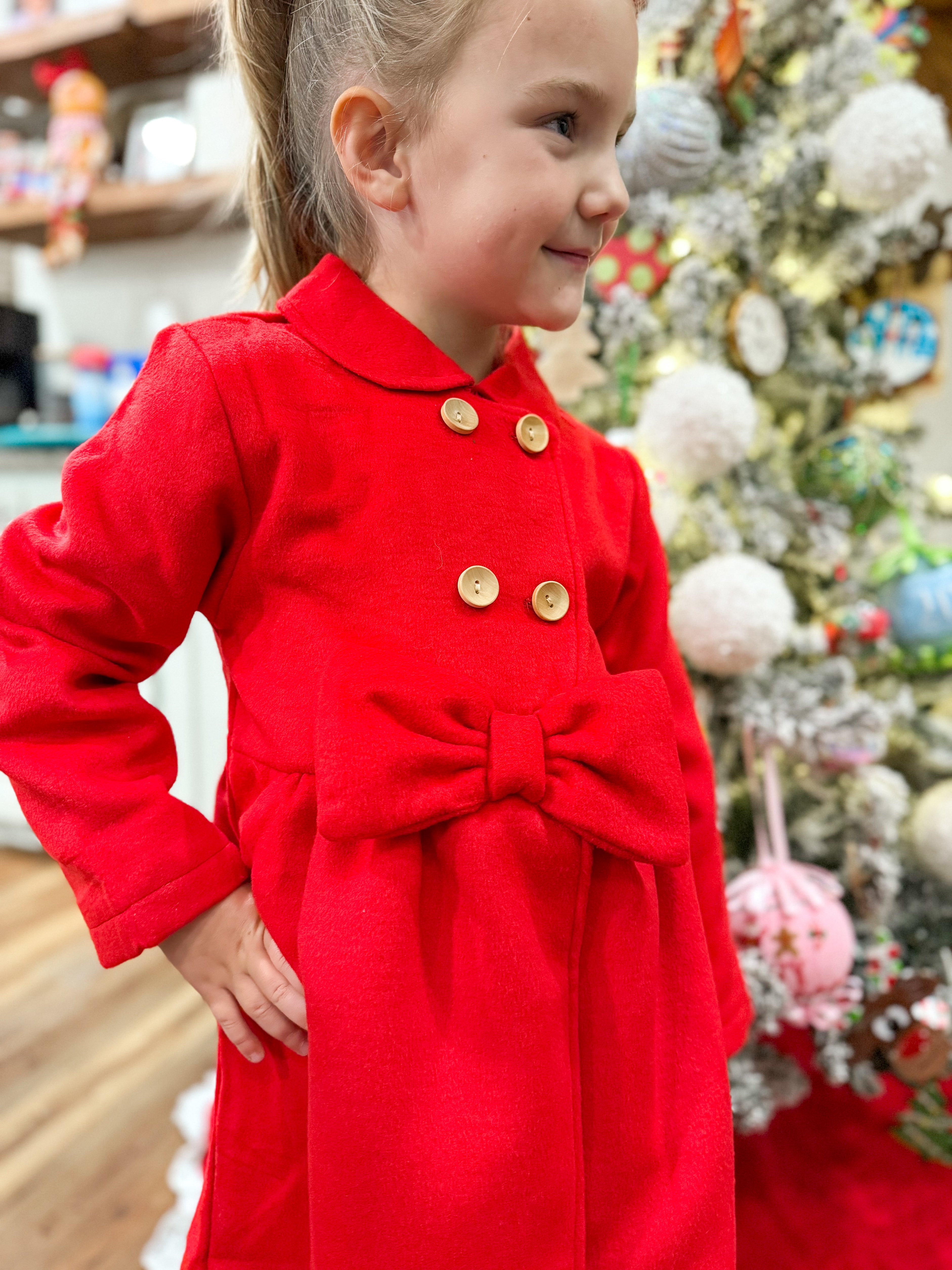 Girls Classic Red Peacoat