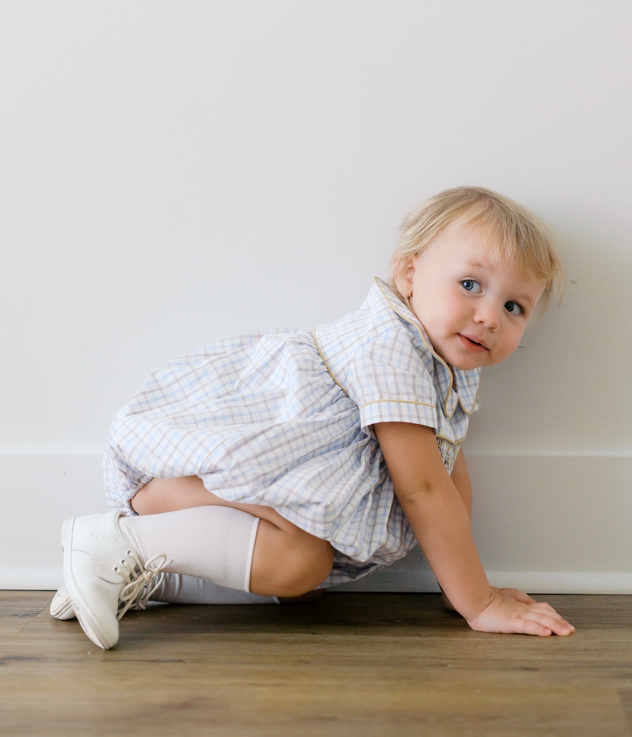 PRE ORDER Boys Smocked Autumn Blues Plaid Bubble | ETA to LBS: SEPTEMBER