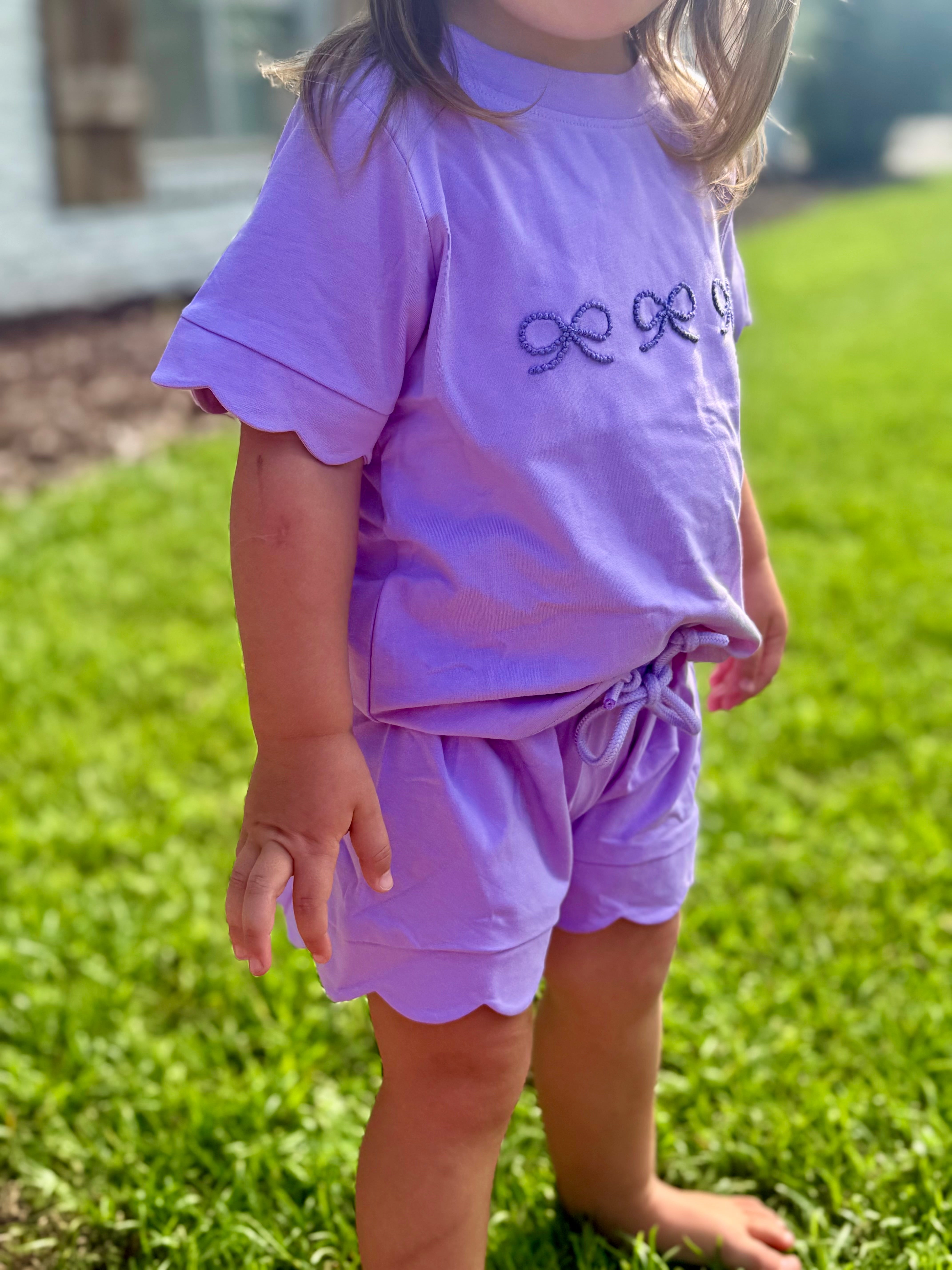 Girls French Knot Scalloped Short Sets