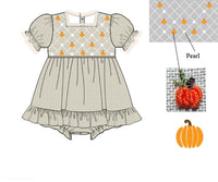 PRE ORDER Girls Smocked Heirloom Pearl Pumpkins Skirted Bubble | ETA to LBS: SEPTEMBER
