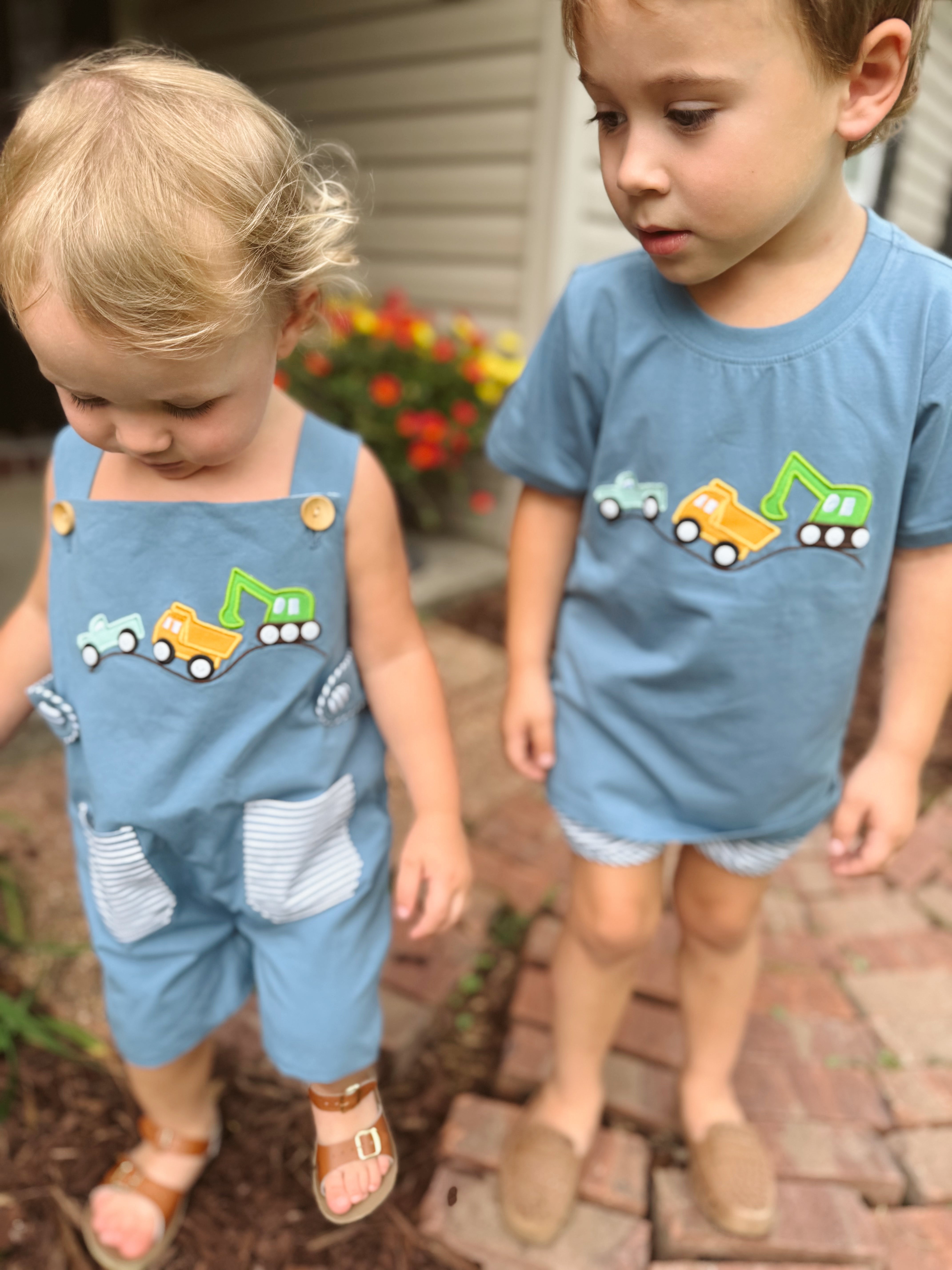 Boys Appliqué Truckin’ Alone Long Short Romper