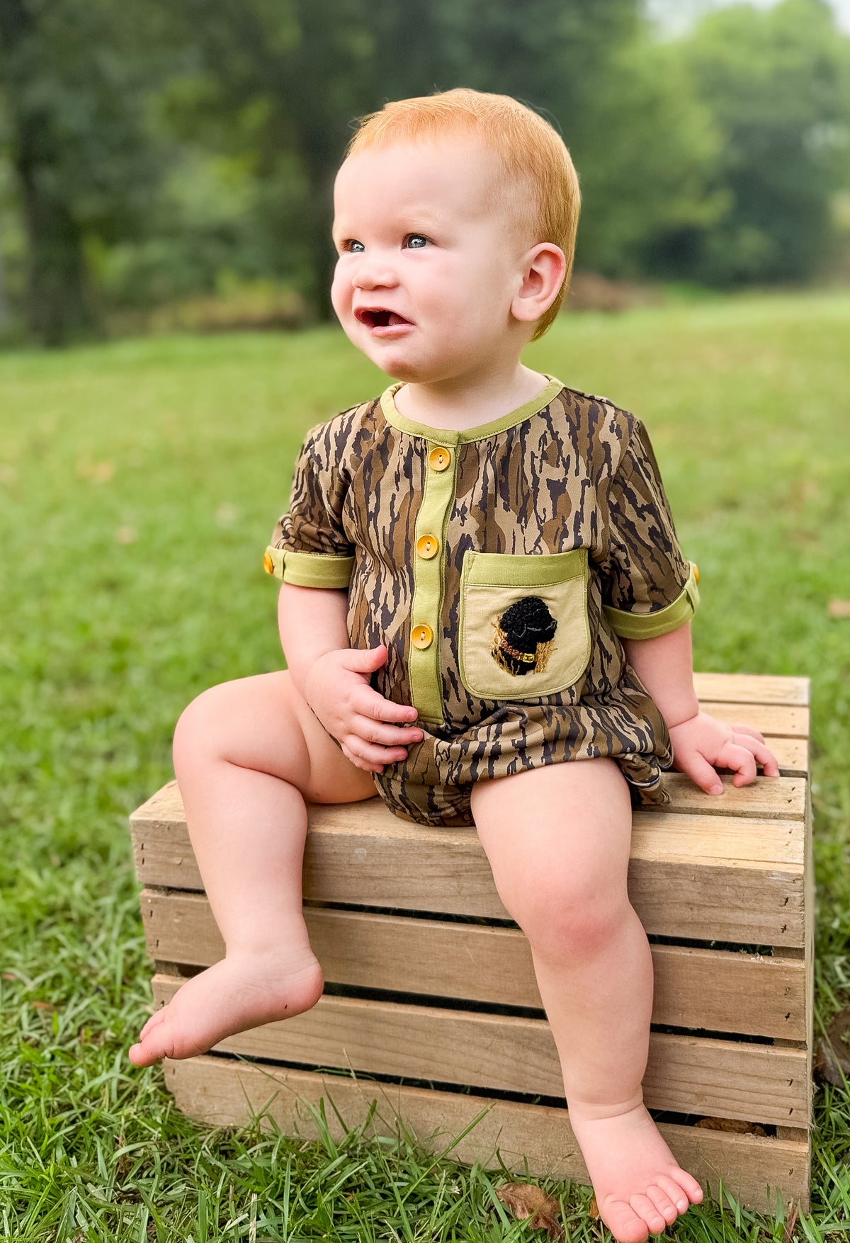 Boys French Knot Dog Bottomland Camo Bubble